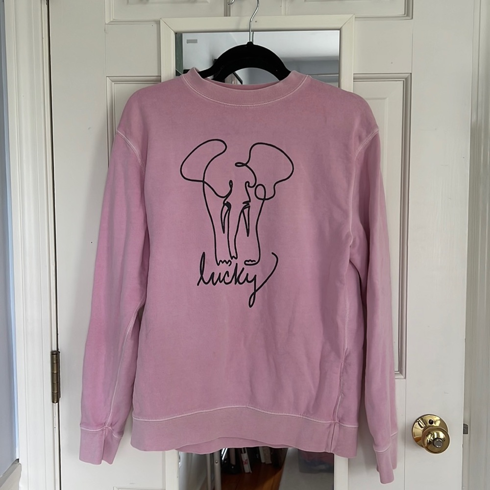 Pink Ivory Ella sweatshirt - “Lucky” - Elephant line drawing